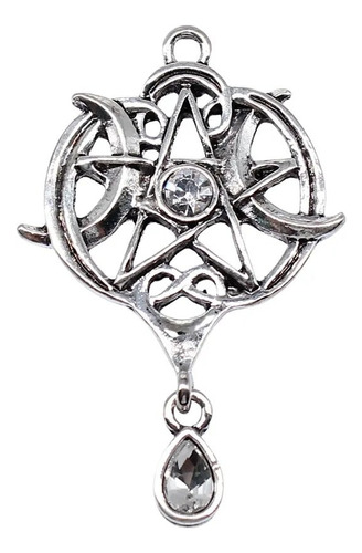 Collar Cadena Tetragramaton Y  Lunas Amuleto Con Piedra 
