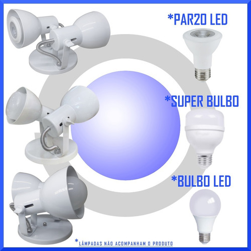 Imagem 2 de 7 de Spot De Sobrepor Luminaria Para Duas Lampada Bulbo Led Bocão