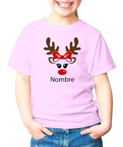 Polera Navidad Reno Personalizada 100% Algodon Niña