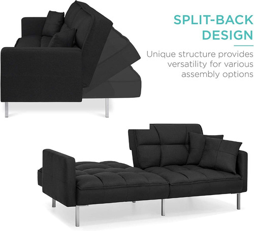 Sofa Convertible A Cama Color Negro Marca Best Choice Pr