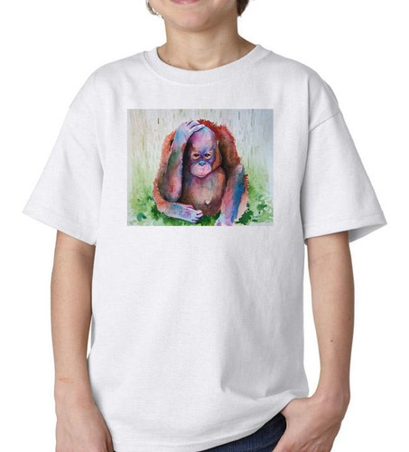 Remera De Niño Mono Tocandose La Cabeza Pintura