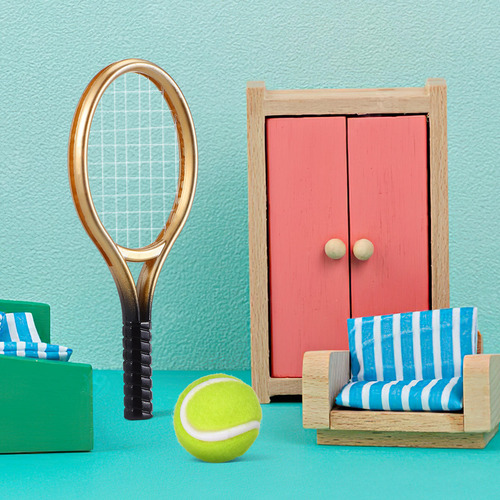 2 Juegos De Pelotas En Miniatura Y Raquetas De Tenis Decor M