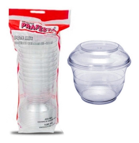 Pote Mix 180ml Doces E Sobremesas Com Tampa 10 Un - Prafesta Cor Transparente