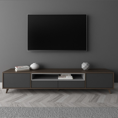 Mueble Para Televisio Estilo Nordico Minimalista 240x40x44 Nogal Britanico/gris Oxford/gris