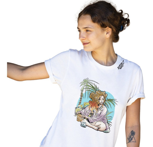 Camiseta Para Mujer Tea Time Unisex Blanco Calm Prints