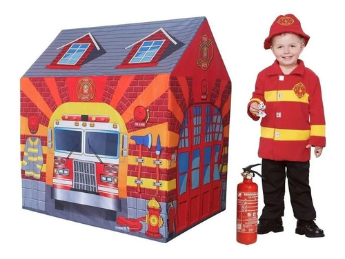 Imagen 5 de 10 de Carpa Casita Tipi Infantil Bomberos Pelotero Plaza Blanda