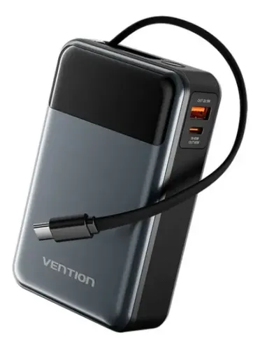 Power Bank Cargador Portatil Vention 20000mAh Bateria Carga Rapida 65w con Pantalla Conector USB C USB Cable Lightning USB CFHYB0