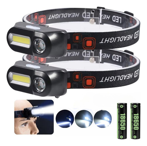 Linterna Frontal De Carga Usb De Luz Fuerte Xpe+cob