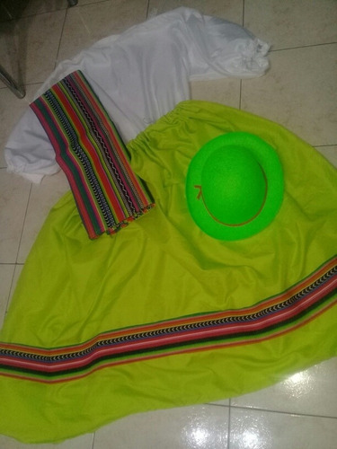 Pollera Verde Manzana Con Poncho Blusa Sombrero Adulto Coya
