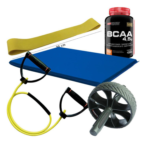 Kit Roda + Colchonete + Rubber Band + Extensor + Bcaa