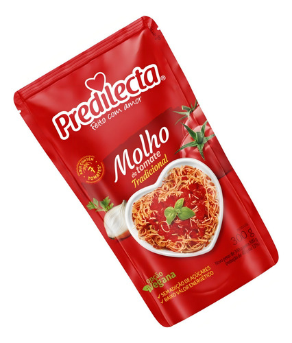 Molho Tomate Tradicional Vegano 300g 32 Sachês Predilecta