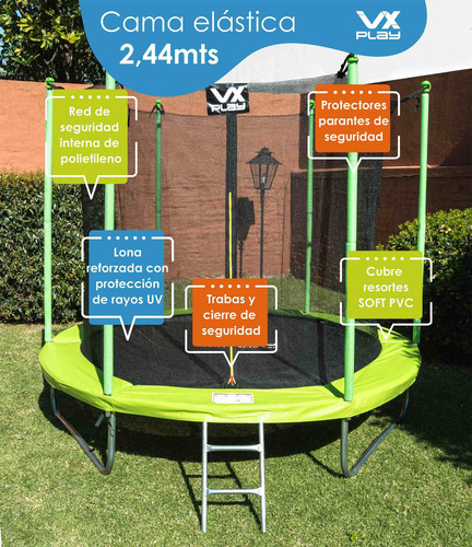 Cama elástica Vxplay de 2,44 metros de proteção reforçada, cor da rede, tela de salto, capa de primavera preta, cor verde