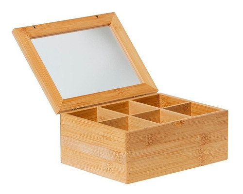 Caja De Te 6 Divisiones Rectangular De Bambu 25 X 17 X 8cm