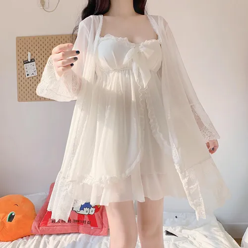 Conjunto De Ropa De Hogar Acolchada Con Camisa De Encaje Par