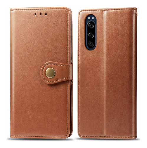For Sony Xperia 5 Retro Solid Color Leather Buckle Phone Cas