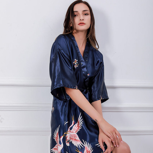 Bata Tipo Kimono Para Mujer, Bata Con Estampado Crane Blosso