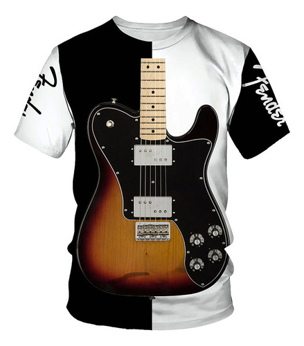2024 Camiseta De Manga Corta Estampada De Guitarra De Arte