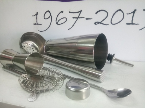 Set Barman Acero Coctelera Jigger Pisón Oruga Pico Cuchara