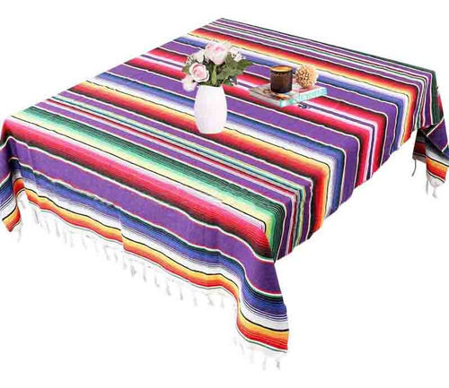 Manta Mexicana Brillante De 120 X 180 Cm Para Mesa Con Rayas