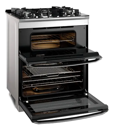 Estufa Electrolux Expert de 5 fuegos con función Airfryer FE5ad, color plateado, 220 V