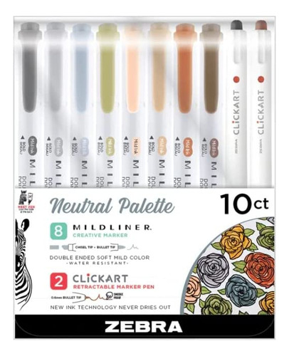 Zebra Pen Neutral Palette Set, Incluye 8 Mildliner Y 2 Marca