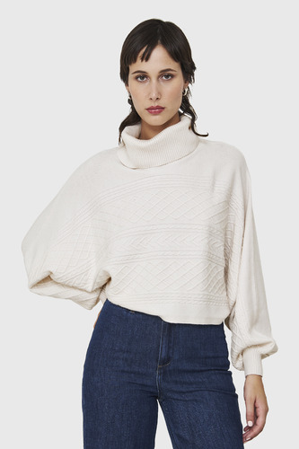 Sweater Crop Manga Murciélago Blanco Nicopoly