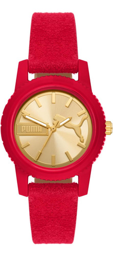 Reloj De Piel De Gamuza Roja Con Tres Manecillas Ultrafresh 