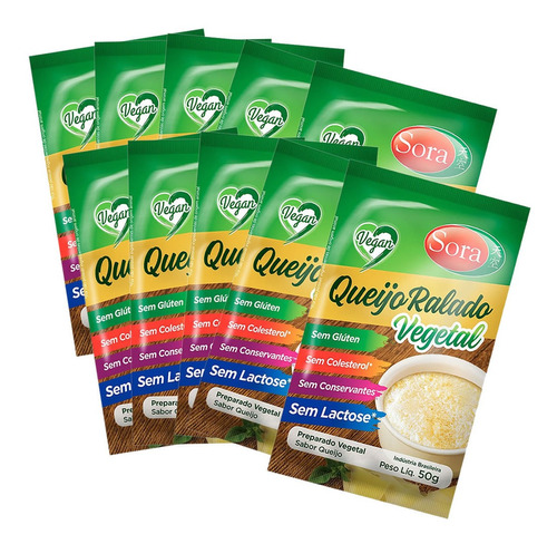 Kit 10 Queijo Ralado Vegetal 50g  - Sora