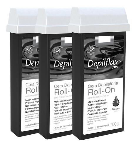 Kit Cera Refil Roll On Depilflax Negra 100g 3un