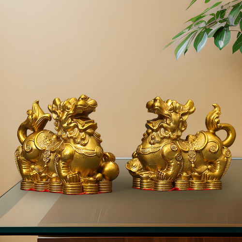 2x Estátua Pixiu Chinês Feng Shui Estatueta Animal Adorno