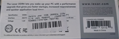 Imagem 3 de 6 de Memória Lexar Ddr4 16gb Sodimm 2666mhz - Ld4as032g-r2666g