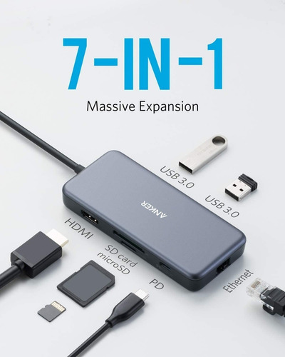 Imagen 2 de 8 de Adaptador Usb-c - Anker - 2 Port Usb 3.0 Hdmi Sd/msd Red Pd