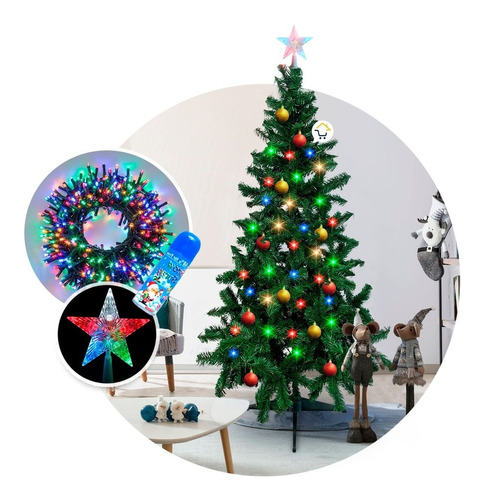 Árbol Navidad 1.80m + Estrella Led + Accesorios 204