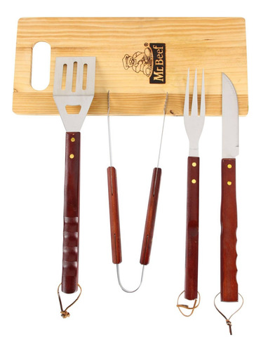 Set Parrillero Con 4 Piezas Y Tabla De Madera