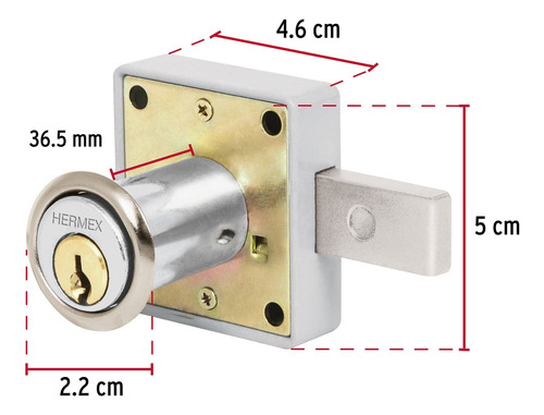 Cerradura Para Mueble Con Cilindro Acción Horizontal Cromo