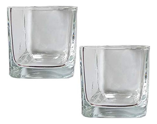 2 Vasos Cuadrados De Vidrio Transparente Para Velas Votivas.