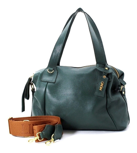 Bolsas Femininas 100% Couro Legitimo Marca Lirom Sofisticada Acambamento dos ferragens Ouro Cor Verde-escuro Cor da correia de ombro Verde-escuro Desenho do tecido Liso