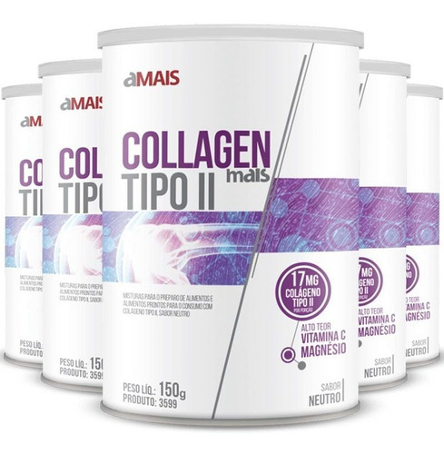 Kit 5 Colágeno Tipo 2 Ii Chá Mais Contem 150g Neutro