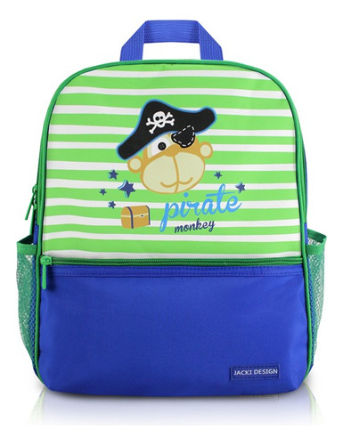 Mochila Escolar Infantil Masculina Jacki Design Pirata Azul Desenho do tecido Macaco Pirata