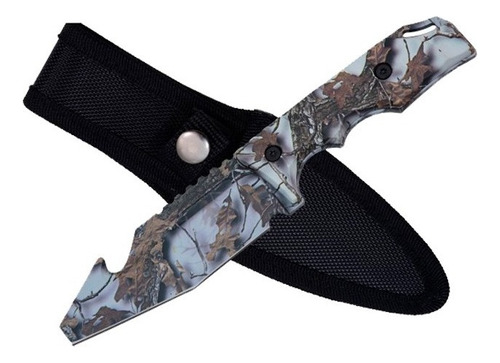 Cuchillo Caceria Camuflaje Con Gancho Y Funda Nylon 19 Cms. Color Camo