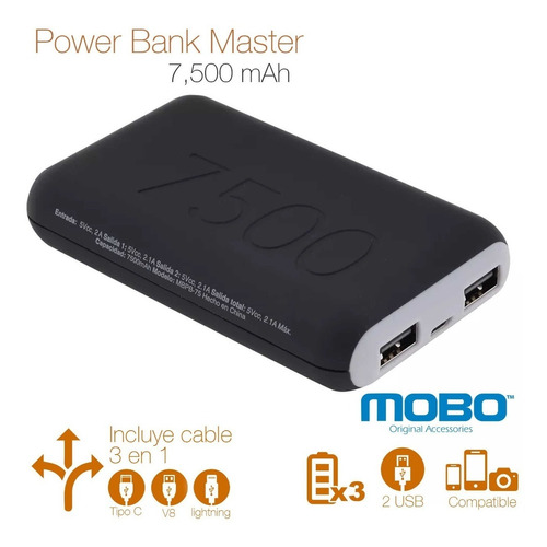 Power Bank Bateria Portatil Mobo 7500 Mah iPhone 8 Xs Xs Max