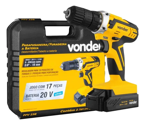 Parafusadeira e Furadeira A Bateria PFV 238 Completa Com Maleta d...