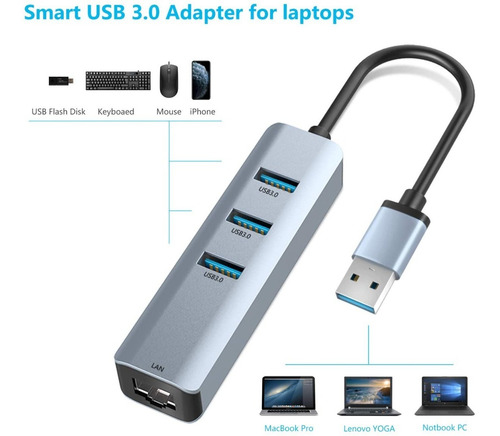 Imagen 6 de 7 de Adaptador Usb - Hub 3 Port Usb 3 + Red Gigabit Ethernet