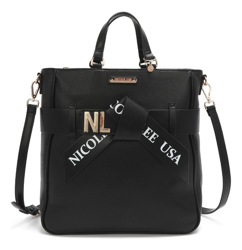 Cartera Dama Nicole Lee - Modelo Zuri P16771 Acabado De Los Herrajes Metal Dorado Color Negro Diseño De La Tela Liso