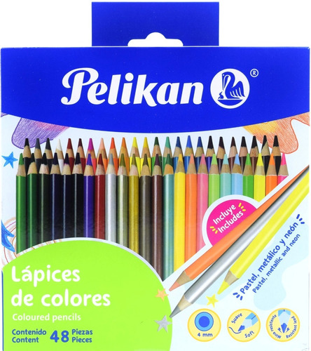 Lapices De Colores Largos Pelikan 48 Colores Punta 4 Mm