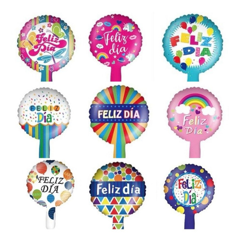 Pack 50 Globos Feliz Día  25 Cm Con Varillas