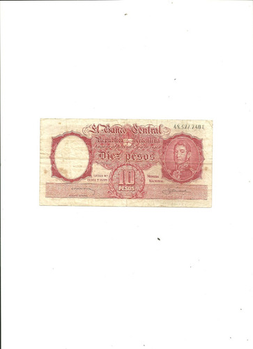 Argentina:billete 10 Pesos Año 1958 (bottero 1961)