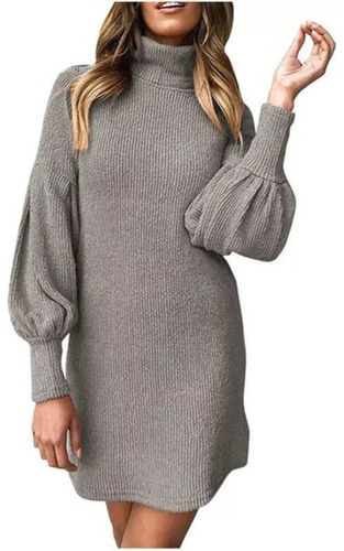 Vestido Suéter De Cuello Alto Para Mujer De Punto Suelto De