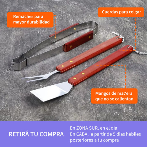 Set De Asado Parrilla Juego Asador Parrillero X 3 Piezas