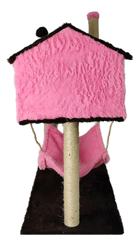 Arranhador Casa Com Rede Gatos Poste Torre Sisal Interativo Cor Rosa